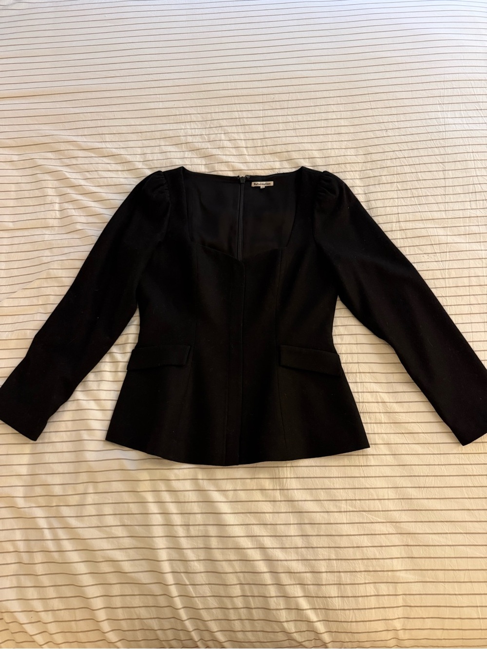 Reformation Black Tailored Peplum Blazer